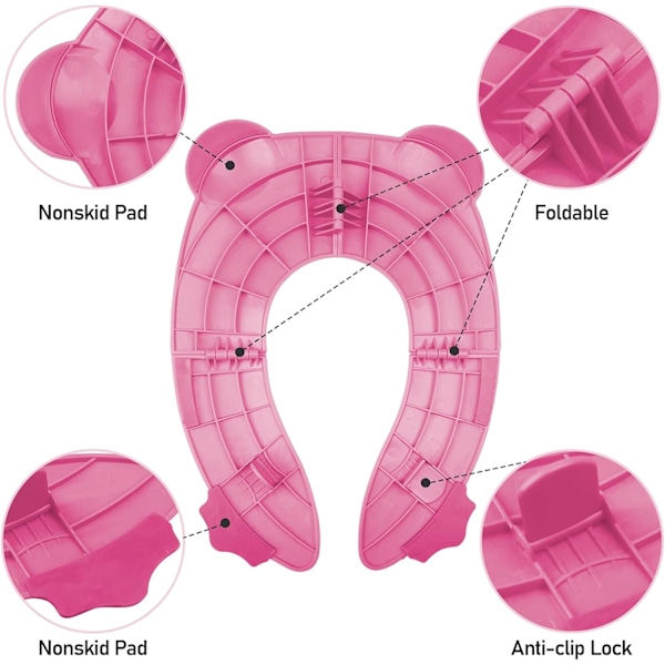 Resetoalettsits, Babystoalettsits, Hopfällbar Toalettsits för Barn, Toalettsits för Barn, Hopfällbar Resetoalettsits med 1 Bärväska, Rosa Groda