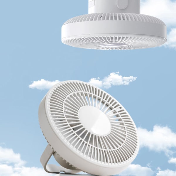 3-in-1 kaukosäätimellä varustettu telttatuuletin, varavirtalähde, LED-lamppu, paviljonkituuletin, riippuva tuuletin, ladattava, yhteensopiva ulkoilun, retkeilyn ja perheen kanssa White