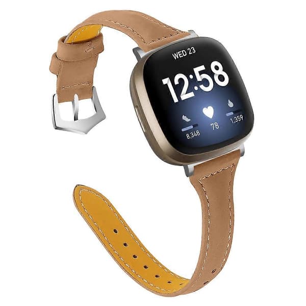 Ægte koskindslæder urrem til Fitbit Versa 4/Sense 2, 20 mm slank urrem - Grå Multicolor Matte Coffee