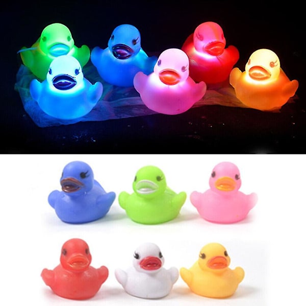 6 st Söta LED-blinkande flytande gummiankor för badkar och dusch till barn