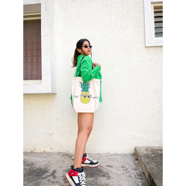 EcoRight 100% Økologisk Canvas Tote Bag med Lynlås, Miljøvenlige Små Tote Bags til Kvinder til Rejser, Strand & Shopping Fine Apple Pineapple