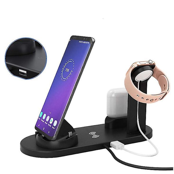 3-in-1 langaton kellolaturi Micro USB -portilla - Type C -jalusta Black