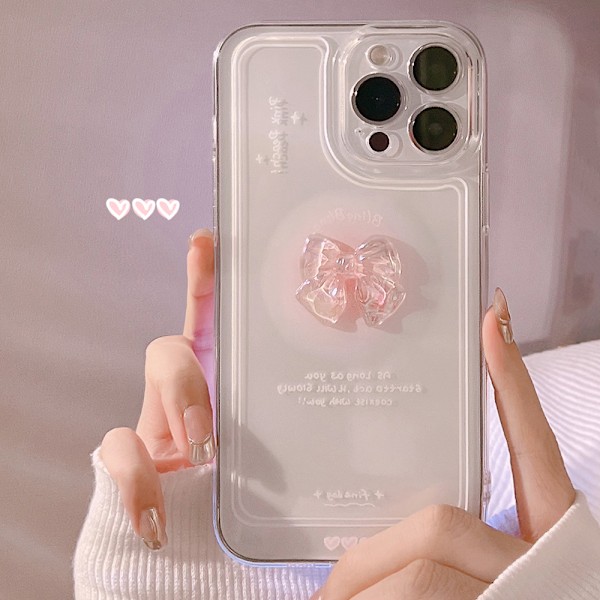 Kompatibel med iPhone-deksel, Søt 3D Rosa Sløyfe Slank Gjennomsiktig Estetisk Design Kvinner Jenter Glitter Beskyttende Telefondeksel for iPhone 14 Pro Max