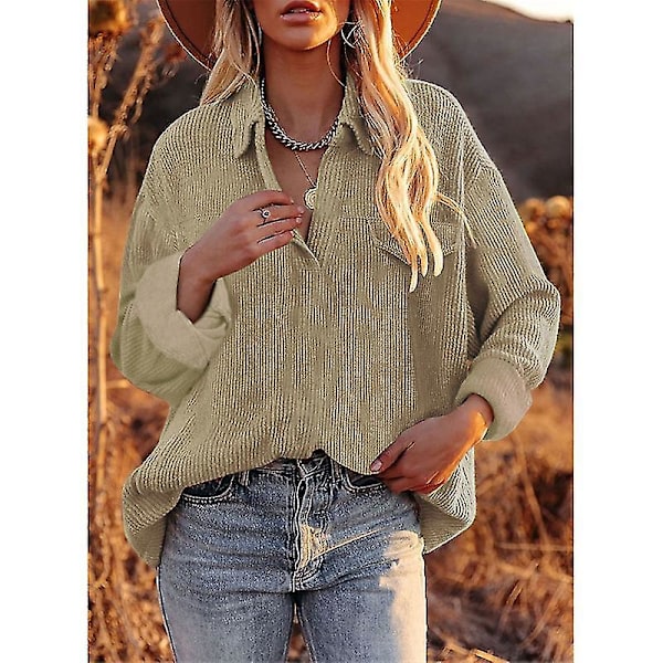 Dame Fløjlsbluse Langærmet Skjorte Oversized Jakke Toppe Løs Revers Bluse Efterårsudvalg Red M