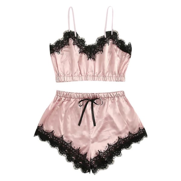 Dam Cami Crop Top Shorts Pyjamas Sovkläder Pink XL