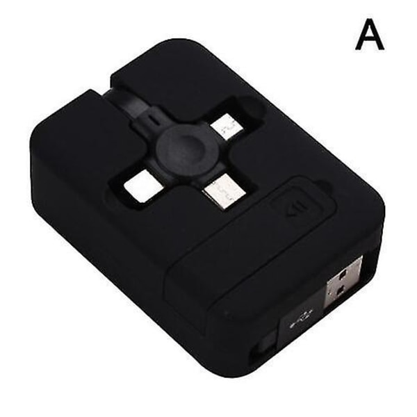 4 i 1 USB laddare Indragbar datakabel med telefontyp C Micro USB kabelställ Black