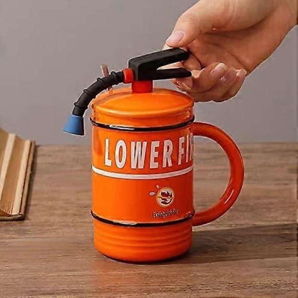 480 ml Brandslukker Krus Kreativt Kaffekrus, Sjovt Kontorkrus, Sjov Gavekrus til Mænd Kvinder Kolleger Venner Fødselsdag (LGL) Orange
