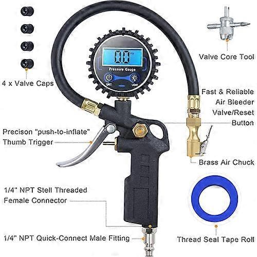 Digital däckpump med tryckmätare 250 PSI Digital däcktrycksmätare med pump US