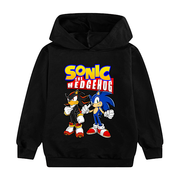 Sonic Mode Tecknat Tryck Hoodie Söt Tröja för Barn Pojkar H svart