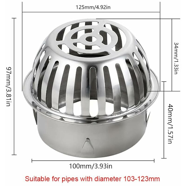Rännsils i rostfritt stål skyddar mot föroreningar från stuprör, löv och mossa. Hjälper till med enkel dränering (passar rör 10 cm)