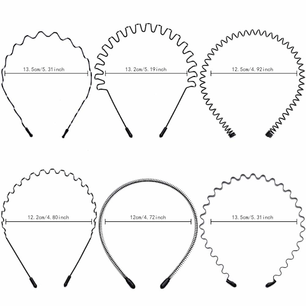 6 stk. Metal Hårbånd Sort Hårbue Fjer Bølge Hårbånd Multi-Stil Unisex Fleksible Hårbånd Tilbehør til Kvinder Mænd