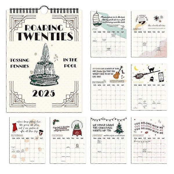 2025 Taylor Swift Text Väggkalender, Roaring Twenties Sångerska Stjärna Texter Musik Hängande Kalender Gåvor