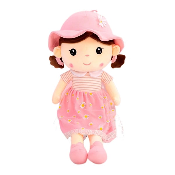 Mjuk Docka med Kläder, 45cm Söt Trasdocka Tygdocka Gosedjur med Hatt Kjole Handgjord Prinsessa Plyschleksak Flicka (Rosa)