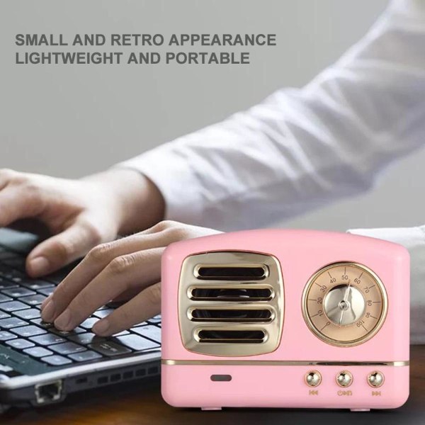Bluetooth högtalare bärbar trådlös mini retro radio USB/TF-kort musikspelare hifi 3D stereo runt subwoofern | bärbar högtalare (rosa)