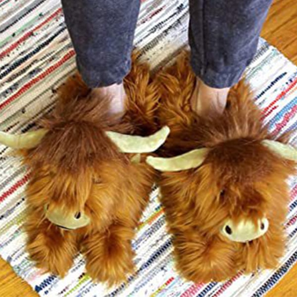 Söta Highland Cow Plyschtofflor Herr- och Damtofflor Varma Innetofflor 29.5cm
