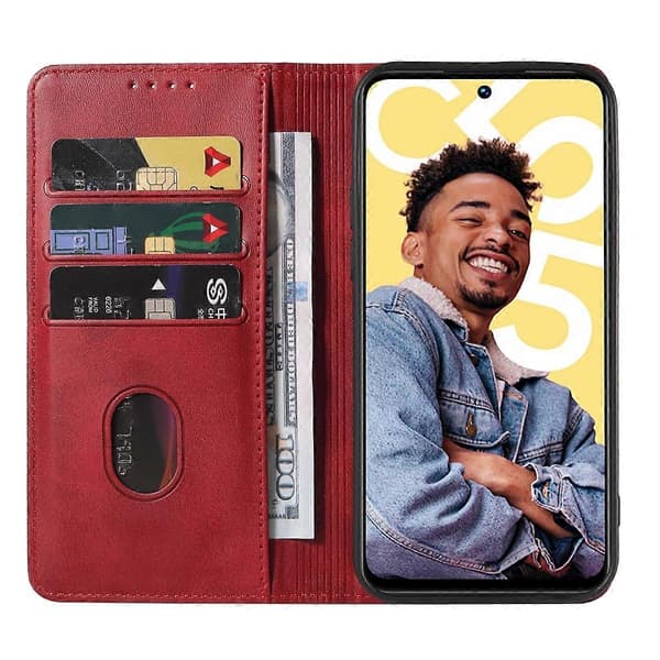 Magnetisk Stängning Läder Telefonfodral Red For Realme C55