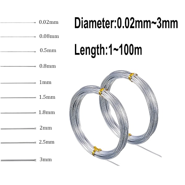 100M~1M Rustfrit Fjedervir Hard Wire Diameter 0,02/0,3/0,4/0,5/0,6/0,8/1,5/2,5/3 Mm Fjedervir af stål