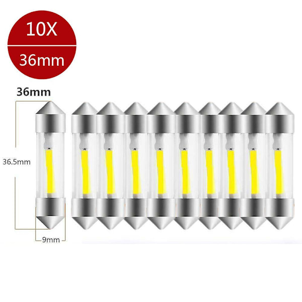 31/36/39/41mm 12vC5W Dobbelthoveder Bil SMD Feiteng COB LED Interiør Lys, Hvid 10pcs 36MM