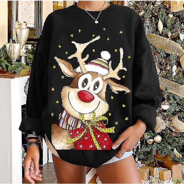 Jultröja med renmotiv BLACK L