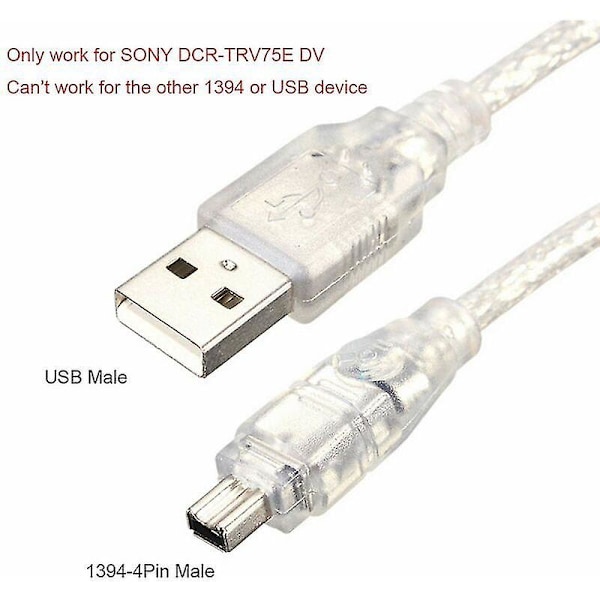 USB hane till Firewire IEEE 1394 4-polig hane iLink adapterkabel för Sony DCR-TRV75E DV