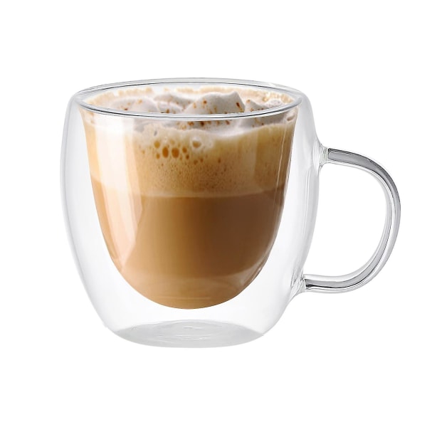 150 ml ny genomskinlig dubbelväggig värmebeständig glaskopp med handtag för kaffemjölk temuggar