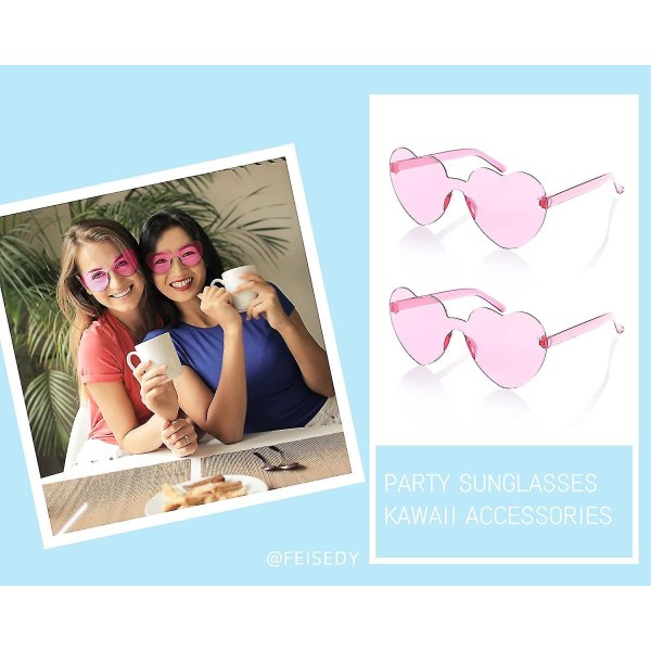2-pack båglösa hjärtformade solglasögon kvinnor One Piece Transparenta trendiga kärleksglasögon Pink- Pink