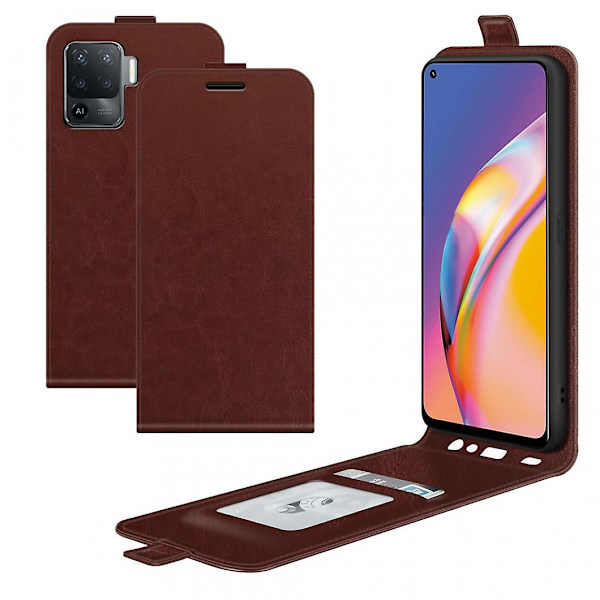 Crazy Horse pystysuuntainen läppä TPU + PU -kotelo korttipidikkeellä ruskeaYhteensopiva Oppo A94/f19 Pro -puhelimesi kanssa