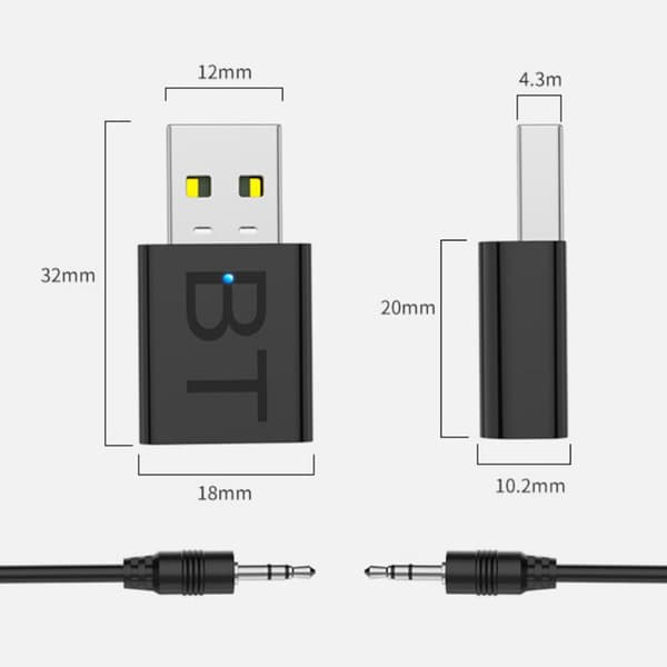 Generisk Bluetooth 5.0 Audio Receiver USB 3.5mm Adapter til AUX Bil, TV, PC, Højttaler, USB Bluetooth Adapter Audio Receiver Transmitter Bil Blueto