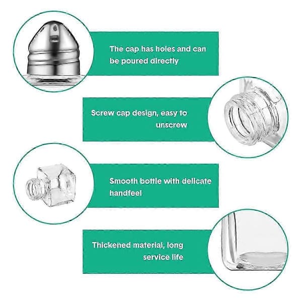 Mini Salt- og pepperstrøere, klare krydderstrøere, små krydderstrøere, transparente krydderstrøere Silver