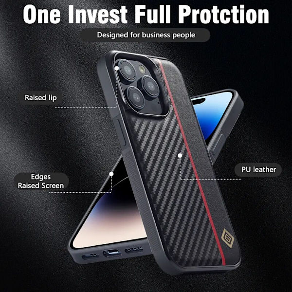 Ultratyndt Carbon Fiber Læder Etui Til iPhone 15 Plus Stødsikkert Telefon Etui