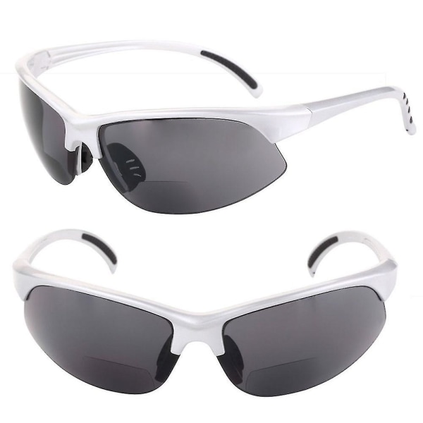 2 par unisex bifokala sportomslagssolglasögon - solglasögon för utomhusläsning - svart/svart - 1,25 1.5 Silver Silver