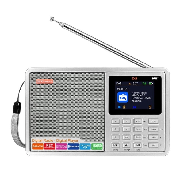 D2 bärbar DAB-radio digital FM-radio Bluetooth stereohögtalare MP3-inspelningshörlurar USB uppladdningsbar väckarklocka