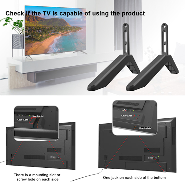 Universal TV-stativfot med skruer Enkel installasjon Bordstativ TV-bein for Vizio, Samsung, LG, TCL, Hisense