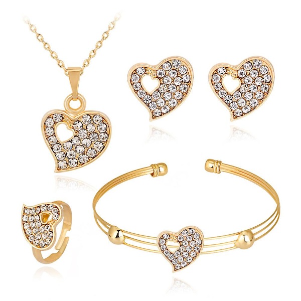 4 stk I 1 Sett Valentinsdag Rhinestone Øredobber Sett Mote Kjærlighet Hjerte Design Armbånd Kreativ Stud Dangler Legering Halskjede Ring Smykker Dekor For W
