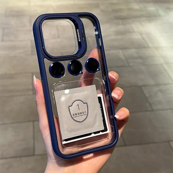 Linsskydd i metallring Ställ Telefonfodral Kompatibel med IPhone 15 12 13 14Pro Max 11 Kameraglasskydd Transparent Stötsäkert Skal Navy Blue For iPhone 15 Plus