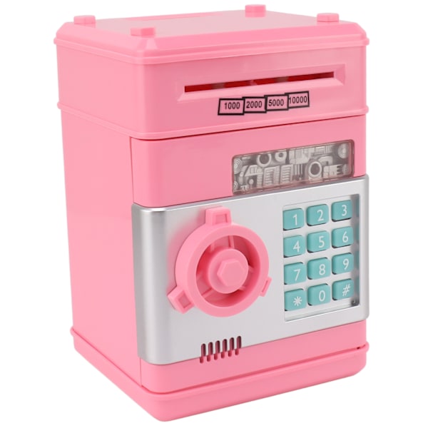 2 Lägen ATM Spargris Digital Elektronisk Papperspeng Mynt Säkert Skåp Sparbox med 7 Musikspår för Barn Rosa 0.7