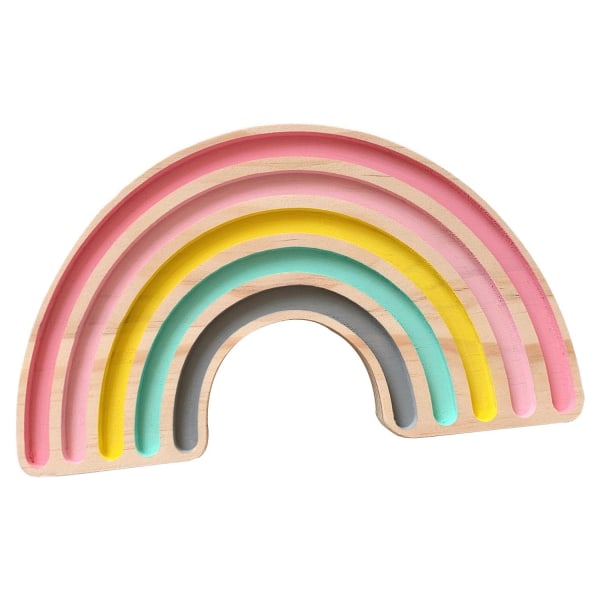Wood Grain Rainbow Stacking Leksak Dekoration Bordsskiva Barnrum Matsal Rosa