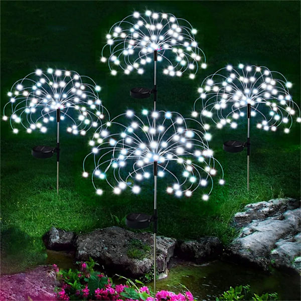 LED Solar Fyrværkeri Lyskæder Udendørs Vandtæt Plæne Gangsti Havelamper Til Terrasse Gårdhave Fest Jule Bryllupsdekoration 120 LED-8 Modes White