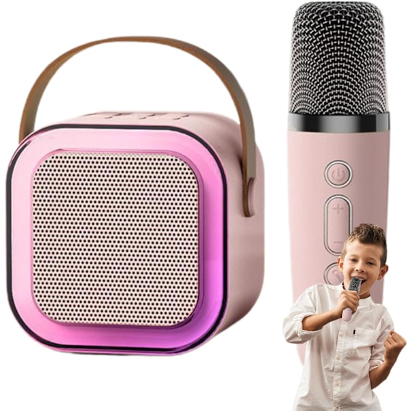Trådlös Karaoke-maskin, liten högtalare med mikrofon för hem och utomhusbruk Pink simple wheat