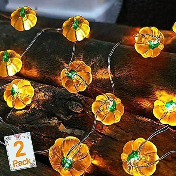 2-pack 3D Thanksgiving Pumpalampor Höstgirlang Dekor Totalt 6 m 40 LED