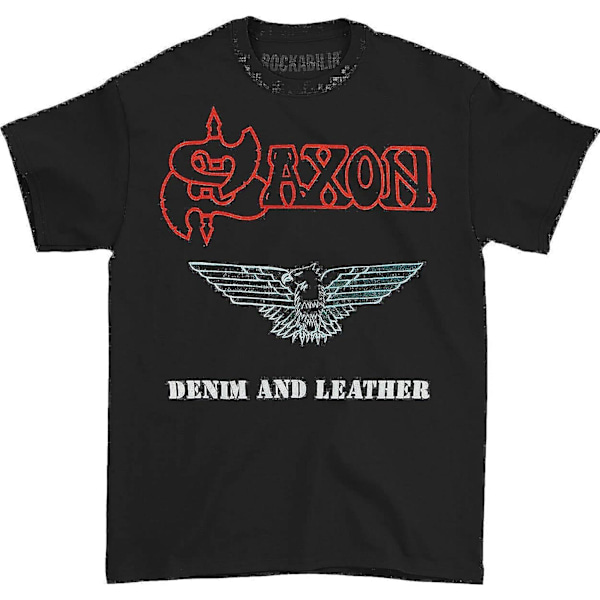 Saxon Herre Denim og Læder T-Shirt Sort
