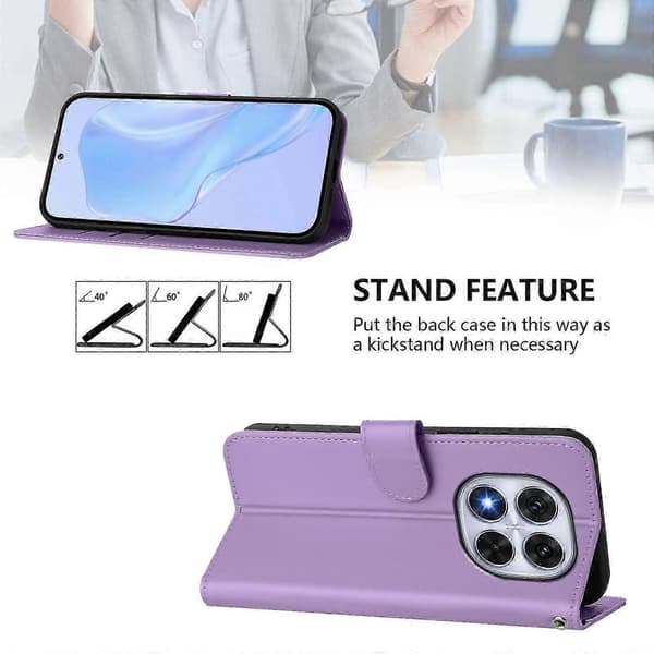PU-deksel i solid farge for Redmi Note 14 Pro 5G / 14 Pro+ 5G Lavender Purple