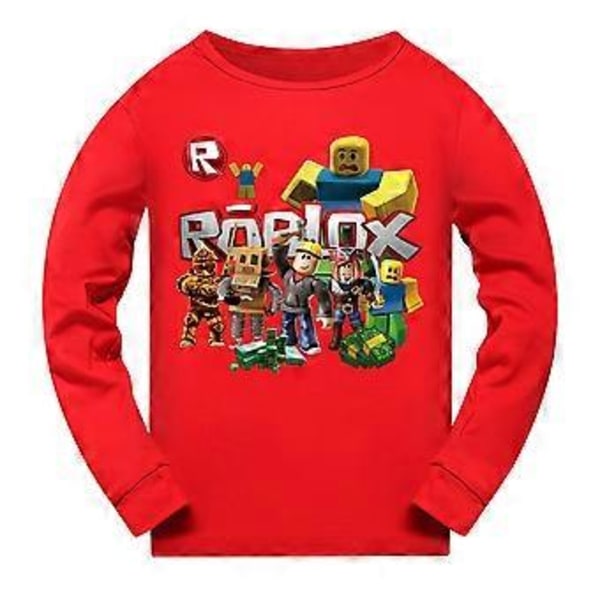 7-14 År Barn Pojkar Flickor Roblox Spel Tryckt T-shirt Toppar Byxor Pyjamas Set Nattkläder (9-10 År Röd)