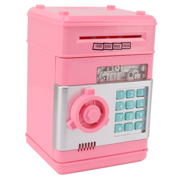 2 Lägen ATM Spargris Digital Elektronisk Papperspeng Mynt Säkert Skåp Sparbox med 7 Musikspår för Barn Rosa 0.7
