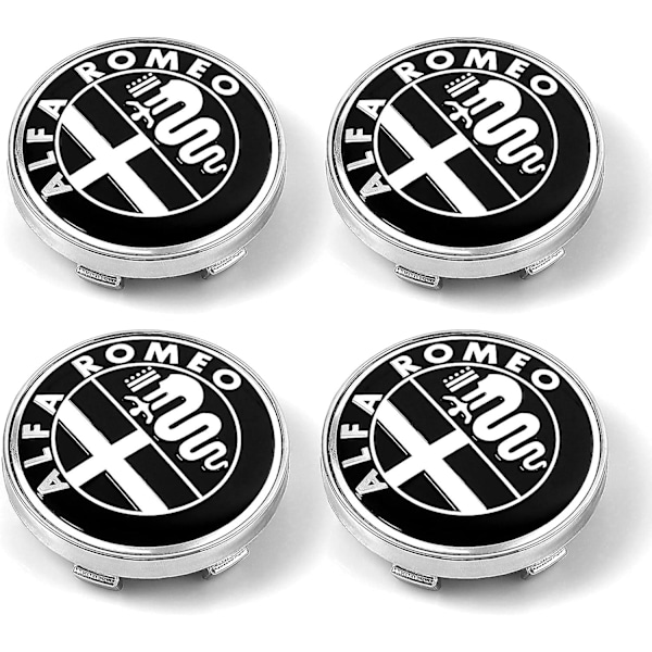(Svart) 4 st 60 mm Bilhjul Navkapslar Kompatibla med Alfa Romeo Giulia Stelvio Giulietta 159 147 156 166 GT Tonale