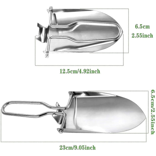 2 st rostfritt stål mini trädgårdsskyffel, lätt bärbar hopfällbar spade spade med 2 st bärlåda