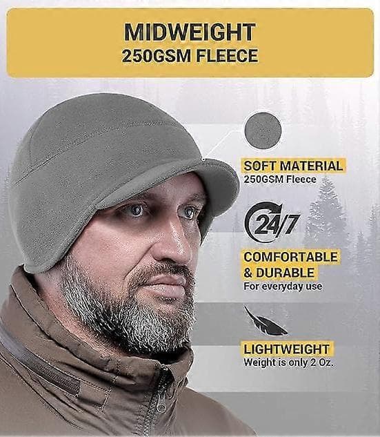 Fleece Vintermössa med Skärm - Herr - Öronlapp Brätte Skull Watch Cap Hatt Grey