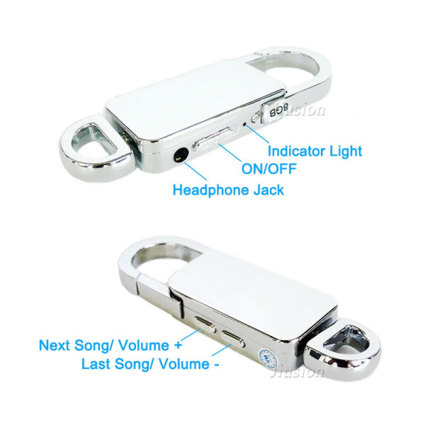 Nyckelring 8GB digital bandspelare Röstaktiverad inspelning USB -minne Röstdiktafon Silver Bärbar MP3-spelare