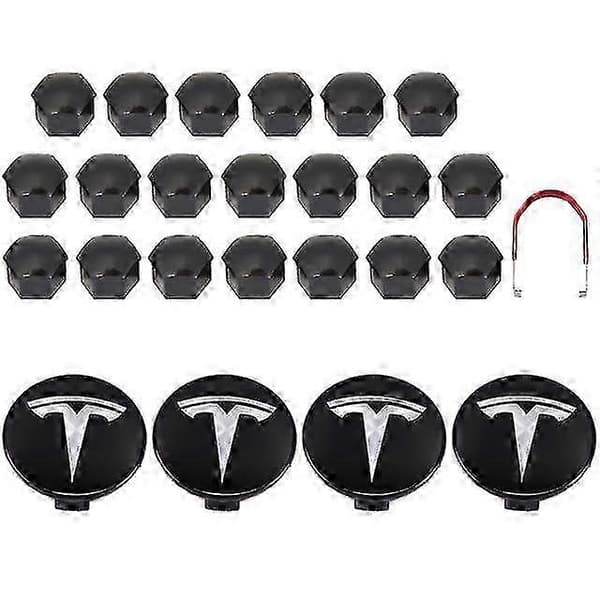 Tesla Model 3 Y S X Hjulkapselkit Centerkapsel Nav Mutter Skydd Svart Röd Vit Grå Med 4 Centerkapslar 20 Mutter Skydd 2025 Black Silver Bright