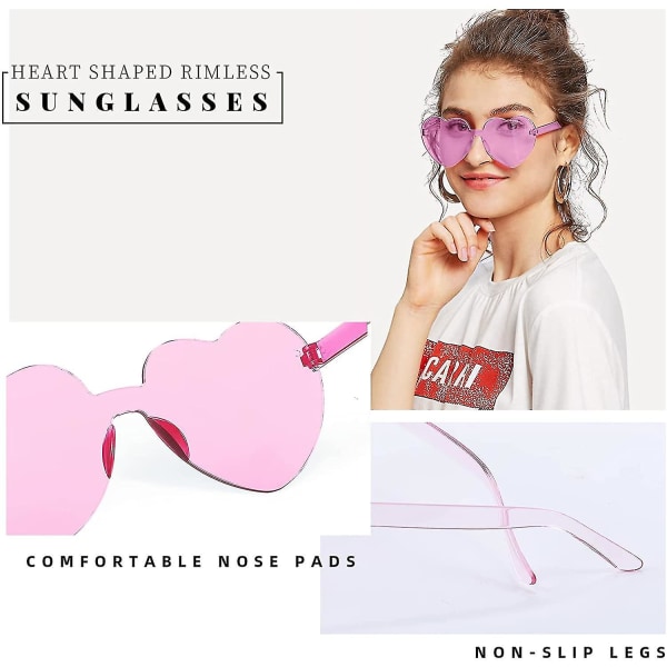 2-pack båglösa hjärtformade solglasögon kvinnor One Piece Transparenta trendiga kärleksglasögon Pink- Pink